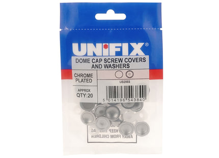 Unifix Dome Cap Screw Covers And Washers - Chrome Plated (Box of 100)