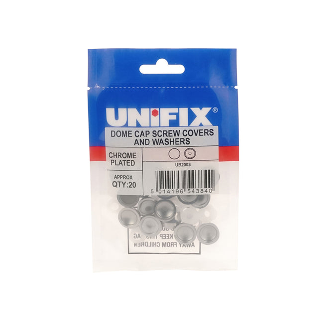Unifix Dome Cap Screw Covers And Washers - Chrome Plated (Box of 100)