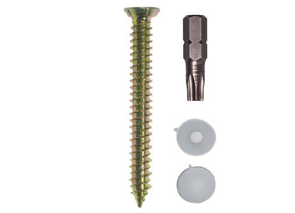 JCP Fixings Concrete Screws Countersunk HD Inc White Cover Cap & T30 Drive Bit ZYP - 7.5 x 180mm (Box of 100)