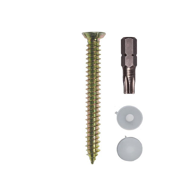 JCP Fixings Concrete Screws Countersunk HD Inc White Cover Cap & T30 Drive Bit ZYP - 7.5 x 180mm (Box of 100)