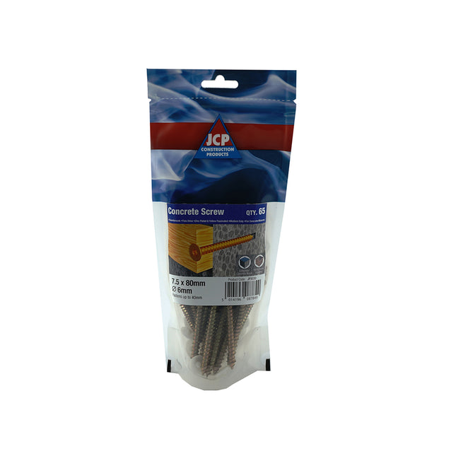 JCP Fixings Concrete Screws Countersunk Head Inc White Cover Cap & T30 Drive Bit ZYP - 7.5 x 100mm (Box of 275)