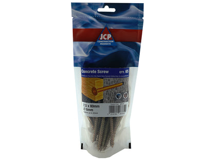 JCP Fixings Concrete Screws Countersunk Head Inc White Cover Cap & T30 Drive Bit ZYP - 7.5 x 80mm (Box of 325)