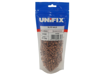 Unifix Copper Slate Nails - 38 x 3.35mm (1Kg Bag) (Box of 5)