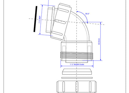 McAlpine T5M-A 1½" 95° Multifit Bend x BSP coupling nut