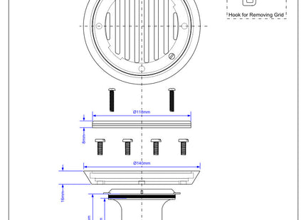 McAlpine FGTR118TOP-50 Conversion Kit to convert any TSG50 or TSG52 Gully to a sheet flooring gully with CP Brass Clamp Ring, Stainless Steel Grated Cover Plate and Dip Tube