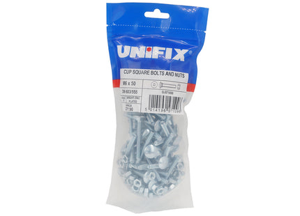 Unifix Grade 4.8 Cup Square Hex Bolts And Nuts DIN 603/555 Bright Zinc Plated - M8 x 75 (Box of 200)