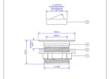 McAlpine W5 Backnut Bath Waste: 70mm White Plastic Flange x 1½" Tail: Unslotted: White PVC Plug