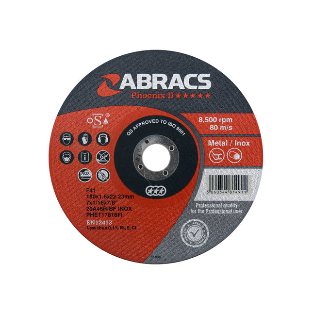 Abracs Phoenix Long Life Extra Thin Cutting Disc Inox - 178 x 1.6 x 22mm (Box of 50)