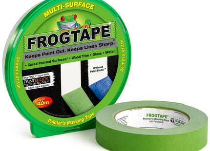FrogTape Multi-Surface Masking Tape 24mm x 41.1m | PaintBlock Technology | Sharp Paint Lines for Walls, Wood, Glass & Metal