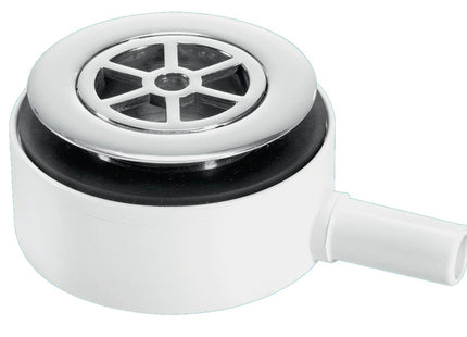 McAlpine UPSW-2 Pumped Shower Waste Outlet: 70mm Chrome Plated Brass Flange with Top Access x 15mm Plain Tail Outlet