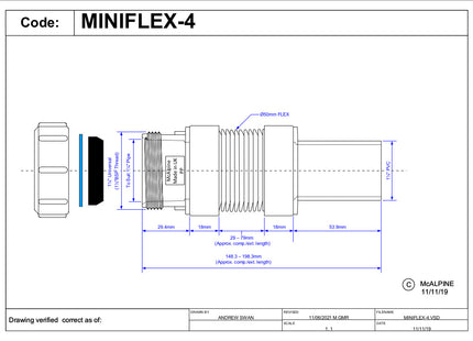 McAlpine MINIFLEX-4 1¼" universal compression connection x 1¼ " plain spigot Short Miniflex Flexible Connectors