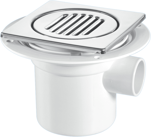 McAlpine TSG3-T150SS 75mm Water Seal Trapped Gully, Tile/Grating with removable Grid, 1½" Side Inlet for waste pipe and 110mmØ or 1½" Vertical Outlet