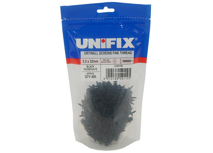 Unifix Drywall Screws Bugle Head Fine Thread Black Phosphate CE - 3.5 x 32mm (Box of 2000)