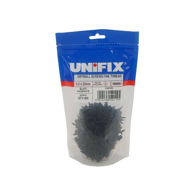Unifix Drywall Screws Bugle Head Fine Thread Black Phosphate CE - 3.5 x 32mm (Box of 2000)
