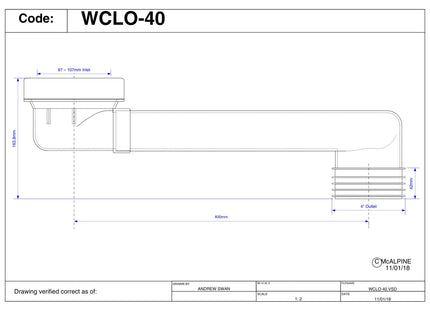McAlpine 400mm Offset ABS WC Connector