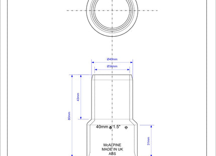 McAlpine ABS Solvent Weld Adaptor 40mm x 1.5"