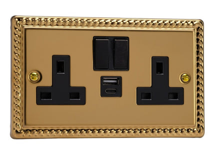Varilight Double Socket With 20W Shared Usb A & C Charging Ports Black