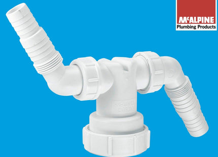 McAlpine V33WM Twin Connector for plumbing two domestic appliance discharge hoses into Standpipe Trap (Dishwasher & Washing Machine)