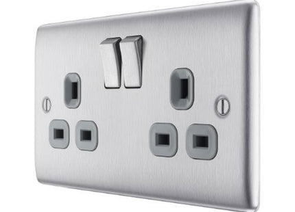 BG Electrical Brushed Chrome 13 Amp 2 Gang Switched Socket - NBS22G-01