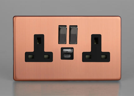 Varilight Double Socket With 20W Shared Usb A & C Charging Ports Brushed Chrome