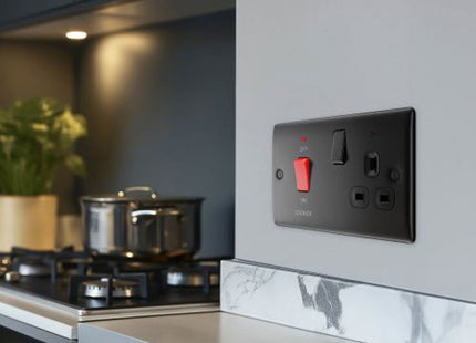 BG Electrical Matt Black 45A Cooker Control Unit with Red Rocker & Neon Black