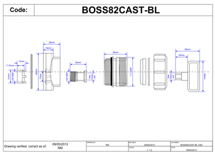 McAlpine BOSS82CAST-BL Black Mechanical Two Piece Cast Iron Soil Pipe Boss Connector to suit 22mm drill size