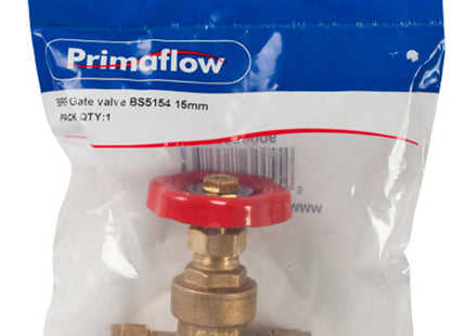 Primaflow Primapack Gate Valve 15mm - Brass, BS5154 - 9GS15