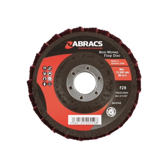 Abracs Polirico Non Woven Flap Disc - Maroon (Medium) - 115mm (Box of 10)