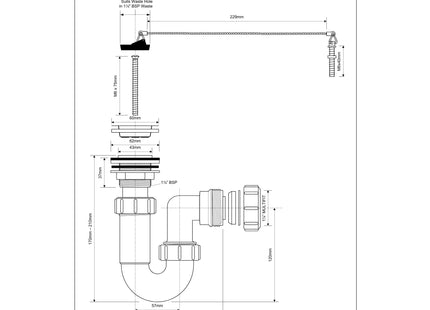 McAlpine 1.25" Tubular Basin Trap with Waste C-BASIN2