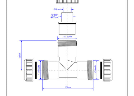 McAlpine V24L 1¼" x 1¼" x ¾" Surefit Swept Tee with 19mm Pushfit Branch