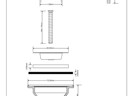 McAlpine BSW1PC 60mm Stainless Steel Flange Centre Pin Basin Waste with Black PVC Plug, CP chain and stay 1¼"