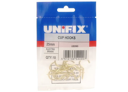 Unifix Cup Hooks Electro Brass - 25mm (Box of 50)