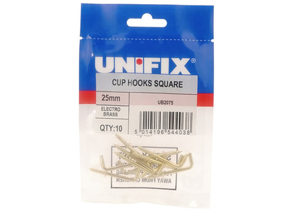 Unifix Cup Hooks Square Electro Brass - 25mm (Box of 50)