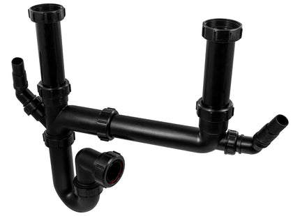 McAlpine SK2A-BL Black Double Bowl Sink Kit | 1.5 Bowl Kitchen Waste Kit | Modern Slimline Design | Durable Construction