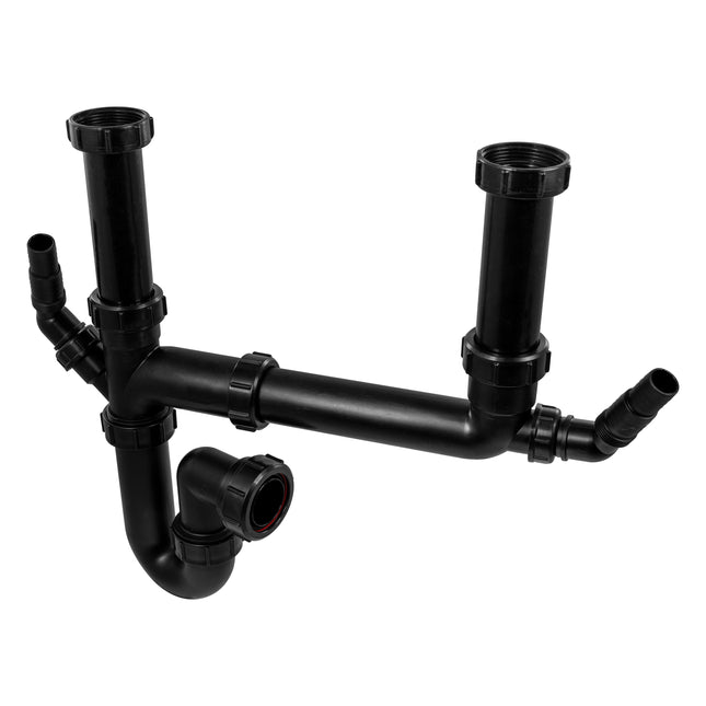 McAlpine SK2A-BL Black Double Bowl Sink Kit | 1.5 Bowl Kitchen Waste Kit | Modern Slimline Design | Durable Construction