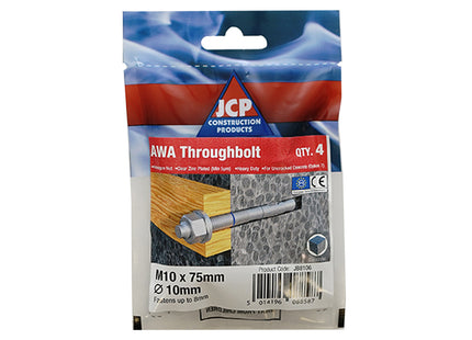 JCP Fixings Eta Option 7 Throughbolts Bright Zinc Plated - M8 x 100 (Box of 30)