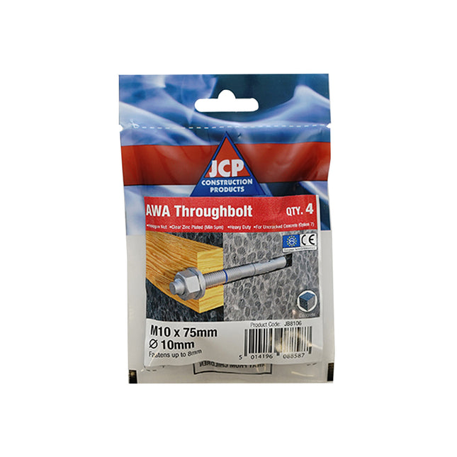 JCP Fixings Eta Option 7 Throughbolts Bright Zinc Plated - M8 x 65 (Box of 30)