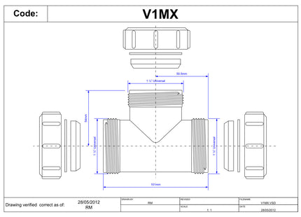 McAlpine V1MX 1½" Equal Slip Tee with Universal Connections