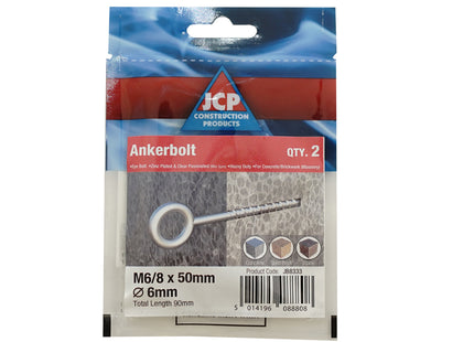 JCP Fixings Eye Bolts Bright Zinc Plated - 6/8 x 50mm (Box of 10)