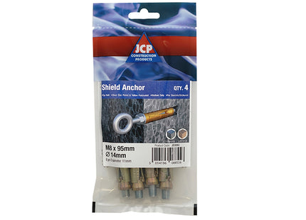 JCP Fixings Shield Anchors Eye Bolt ZYP - M8 x 95mm (Box of 20)