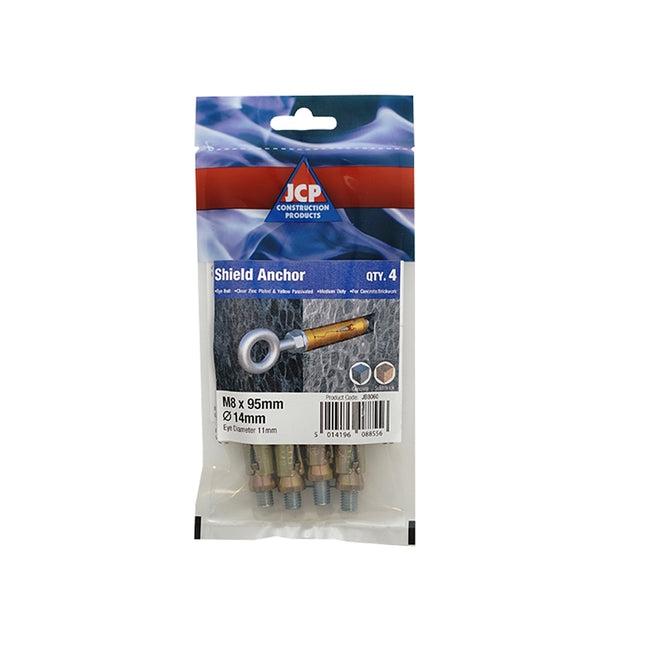 JCP Fixings Shield Anchors Eye Bolt ZYP - M8 x 95mm (Box of 20)