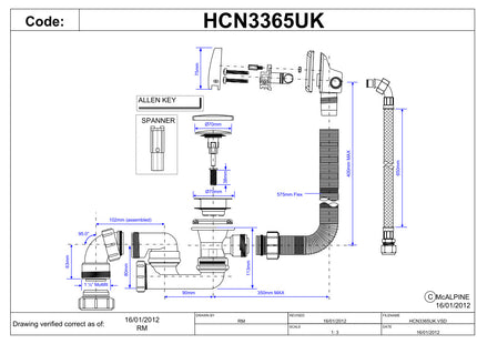 McAlpine HCN3365UK Chrome Plated Brass Bath Filler and Overflow