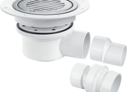 McAlpine TSG52SS-SL-SC Two-Piece 50mm Water Seal Trapped Gully, Clamp Ring and Cover Plate, 2" Horizontal Outlet and 2" x 1½" Socket Reducer