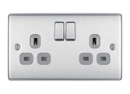 BG Electrical Brushed Chrome 13 Amp 2 Gang Switched Socket - NBS22G-01