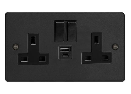 Varilight Double Socket With 20W Shared Usb A & C Charging Ports Matt Black