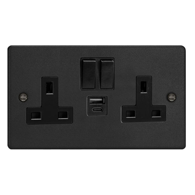 Varilight Double Socket With 20W Shared Usb A & C Charging Ports Matt Black