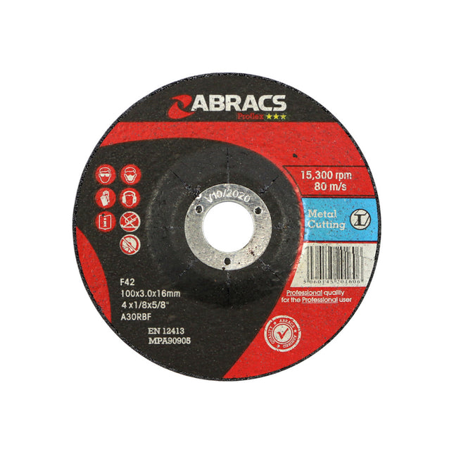 Abracs Proflex Depressed Centre Metal Cutting Disc - 100 x 3 x 16mm (Box of 25)