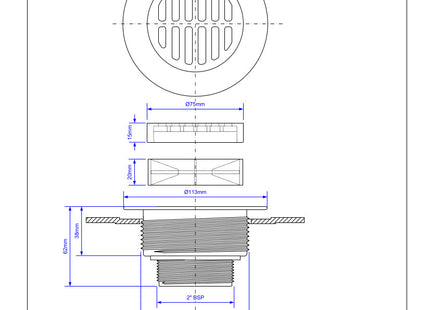 McAlpine SWHF2-WH High Flow Shower Waste: 113mm White Plastic Flange x 56mm Tail: Top Access: Backnut Model