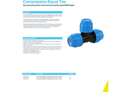 John Guest MDPE Compression Equal Tee - 25mm