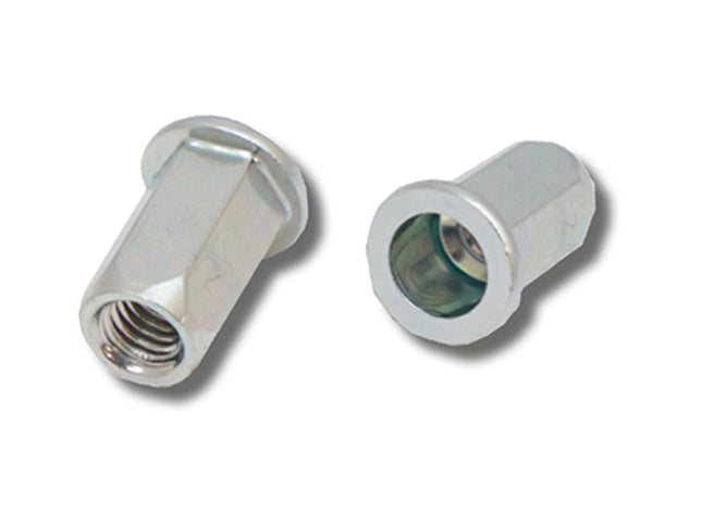 JRP Riveting Products M12 x 27.0 (2.0-5.0) Steel Flat Head Full Hexagon Body Open JRP Rivet Nuts (Box of 50)